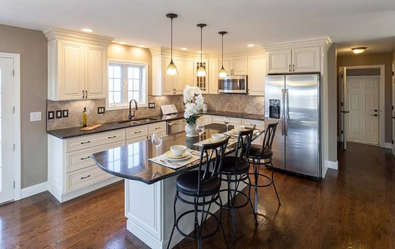 Staged kitchen with an island